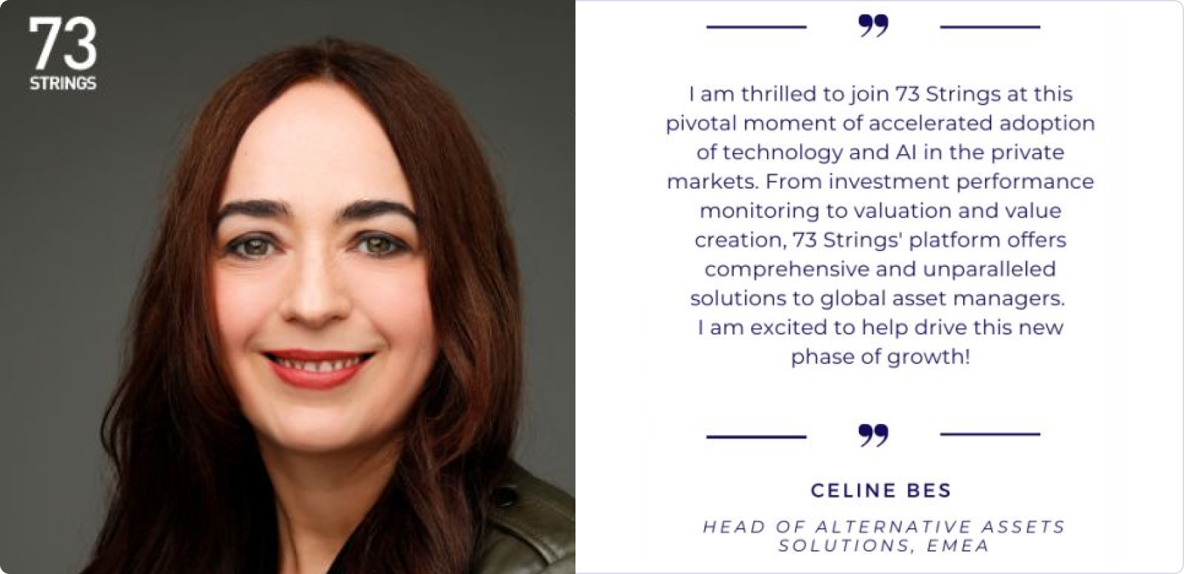 73 Strings Announces Appointment of Celine Bes as Head of Alternative Asset Solutions – EMEA